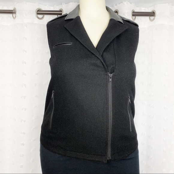 Trouve Jackets & Blazers - Trouve black faux leather & wool moto style vest L